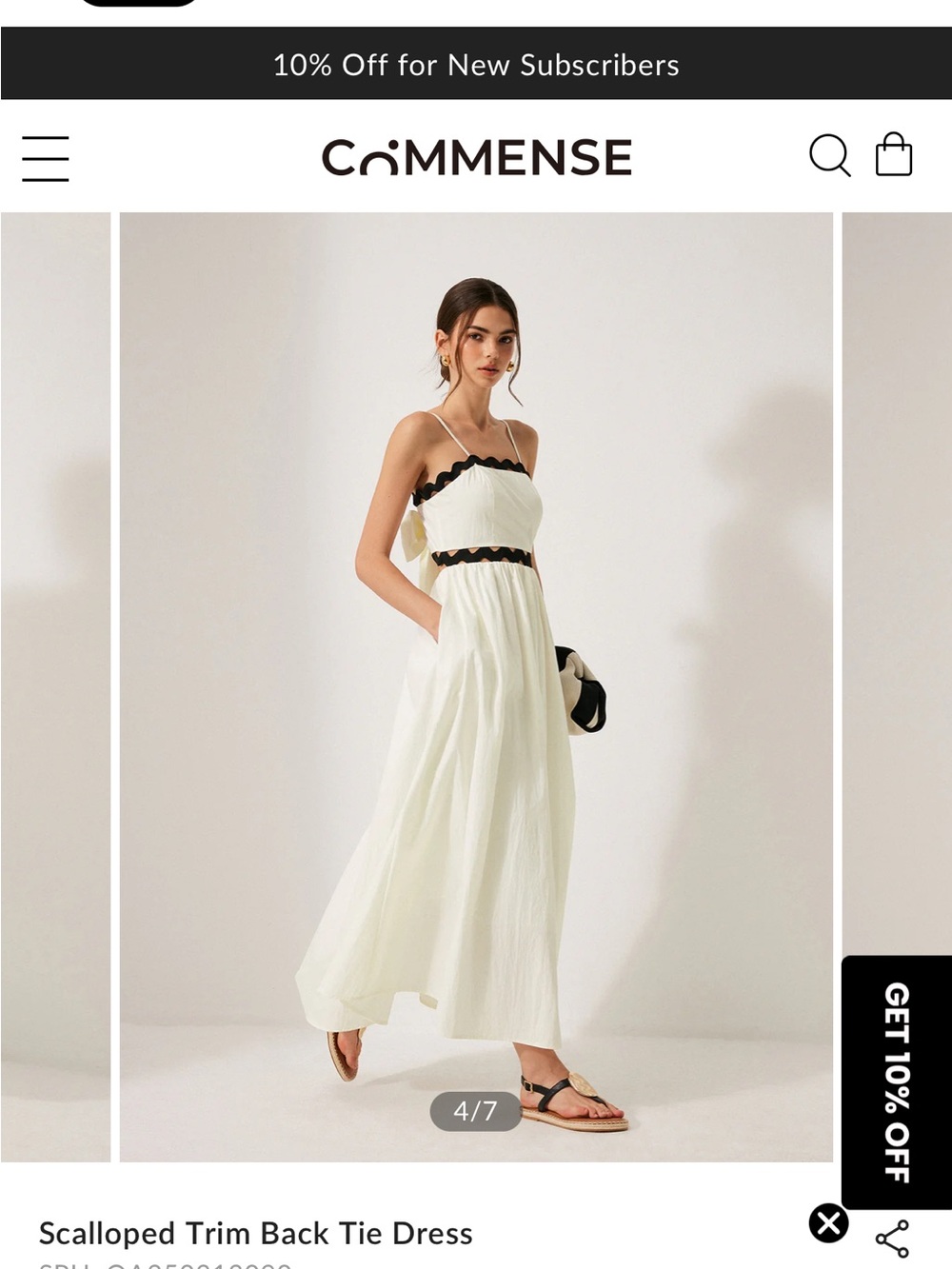 Commense Cream Maxi Dress with Black Scalloped Trim